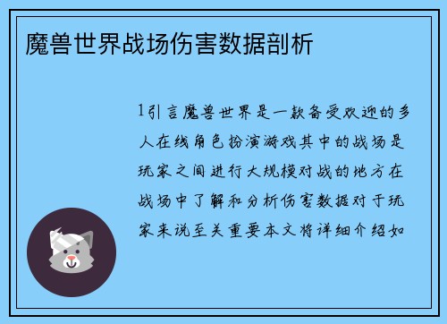 魔兽世界战场伤害数据剖析
